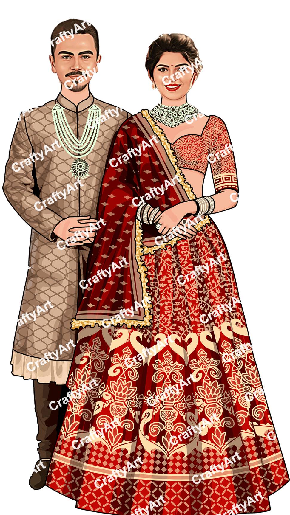 Bride and Groom Caricature in Ethnic Indian Dress