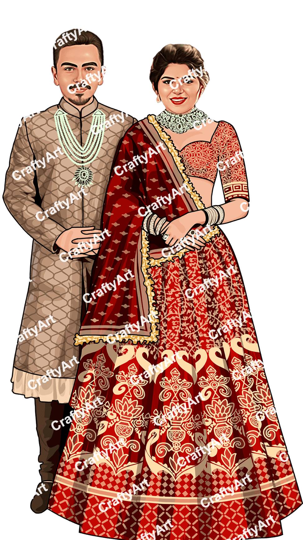 Bride and Groom Caricature in Ethnic Indian Dress