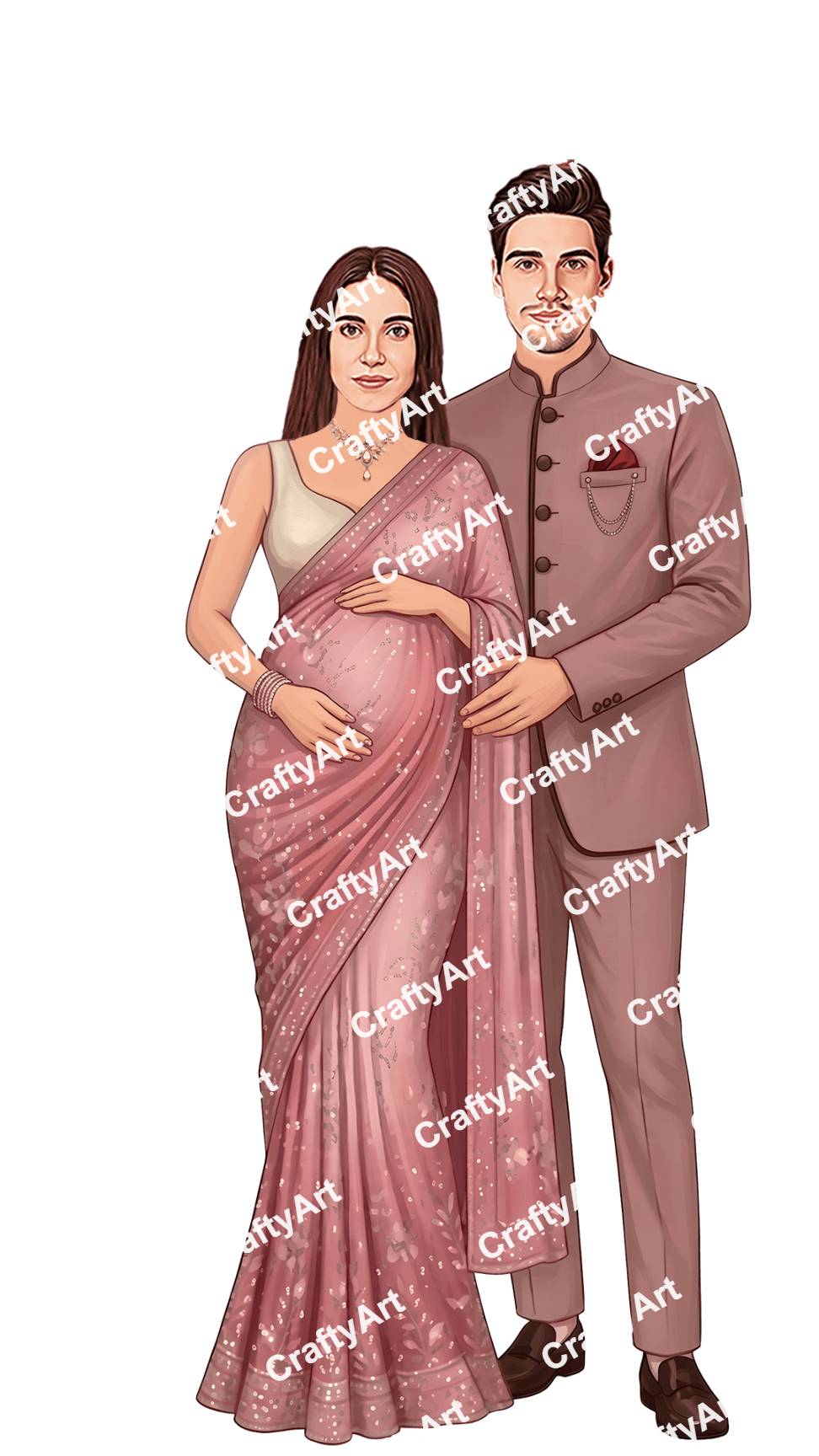 Baby Shower Caricature Design in Premium Saree Style