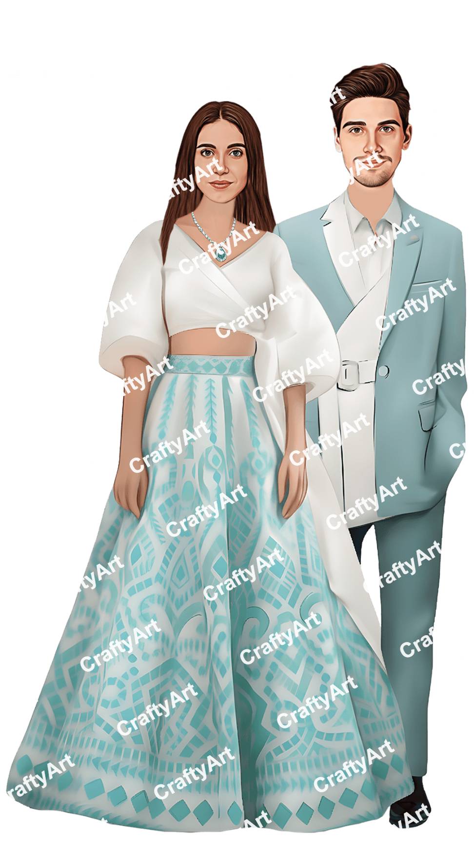 Vibrant Sangeet Couple Caricature for Indian Weddings