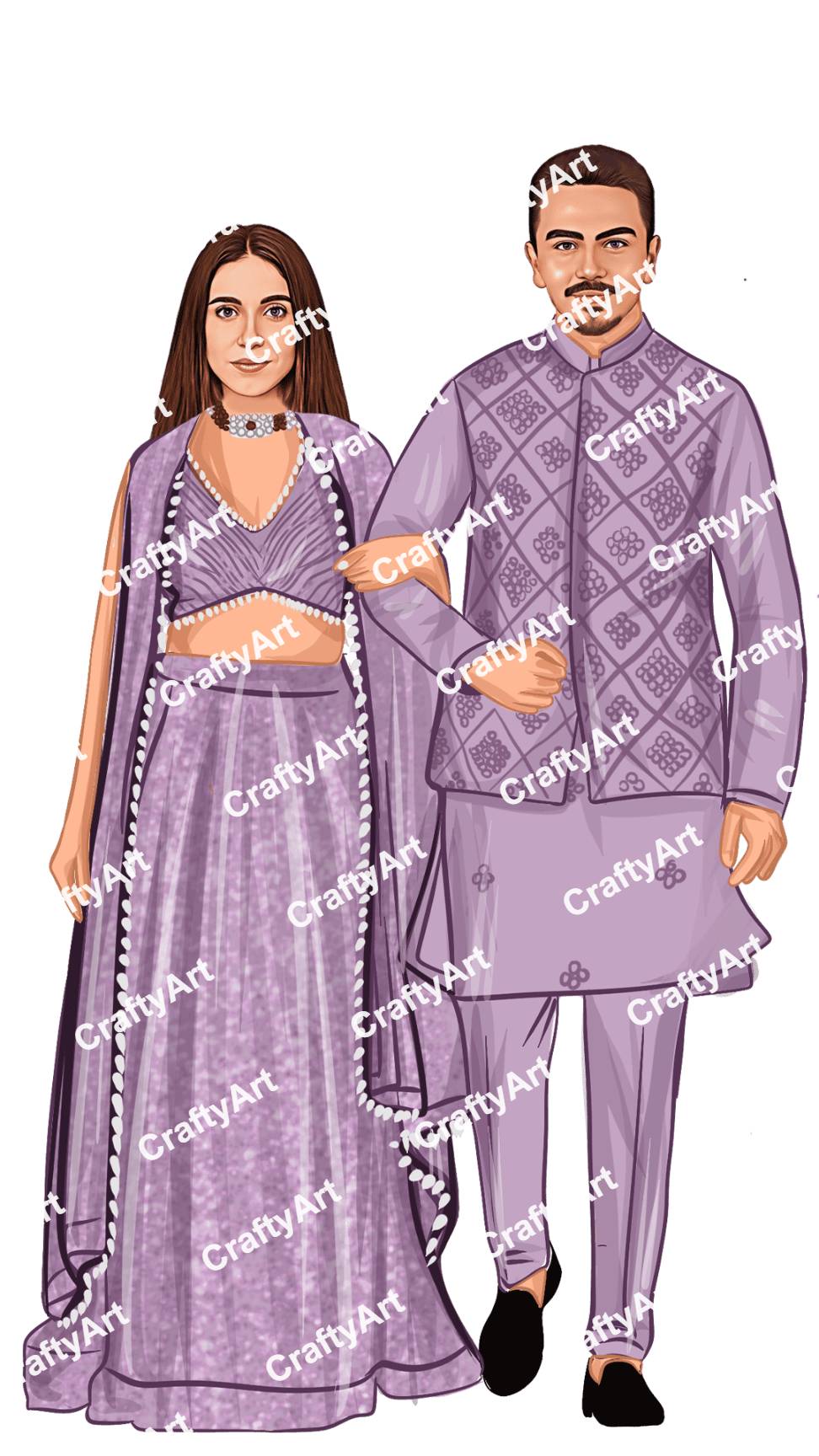 Indian Bride and Groom in Lavender Outfit for Sangeet