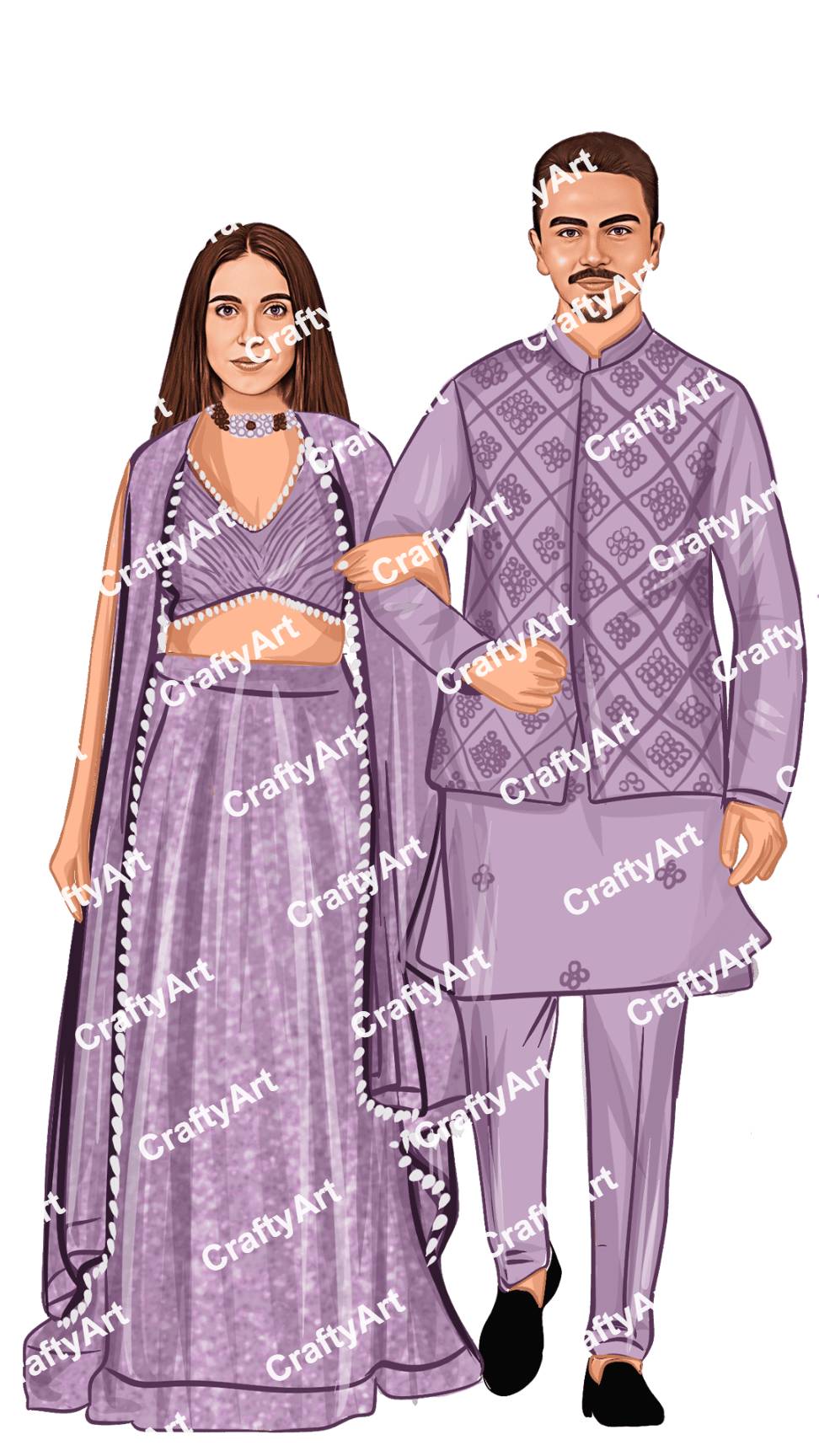 Indian Bride and Groom in Lavender Outfit for Sangeet