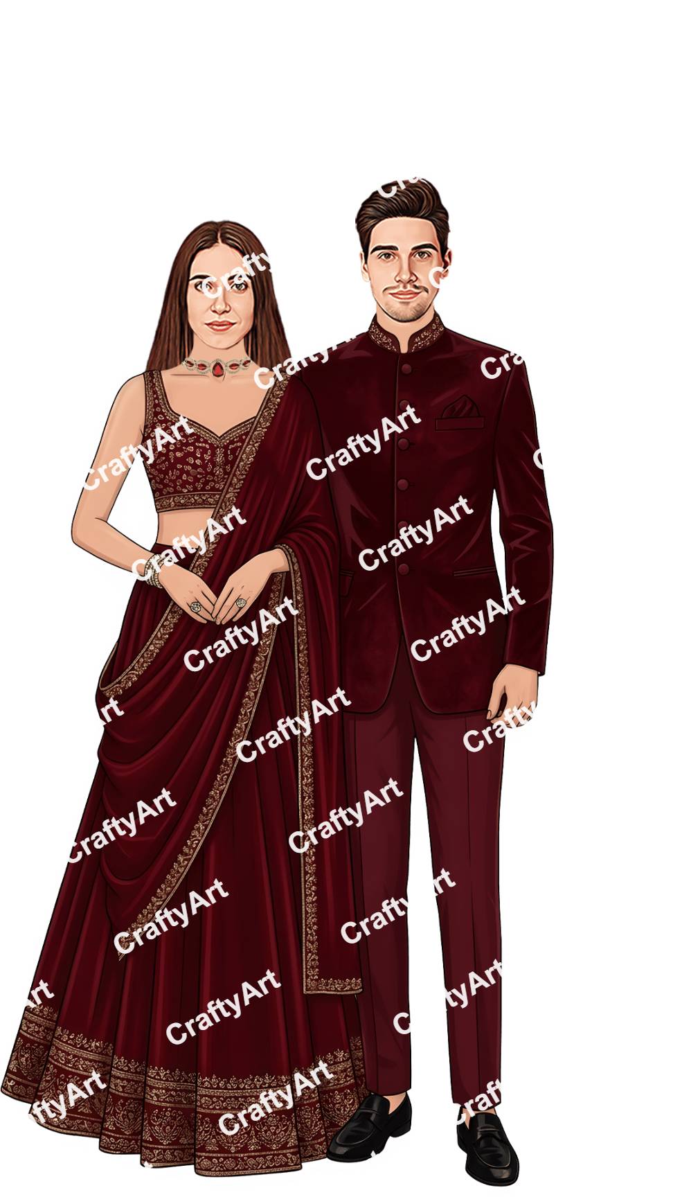 Reception Couple Caricature with Modern Royal Look Style
