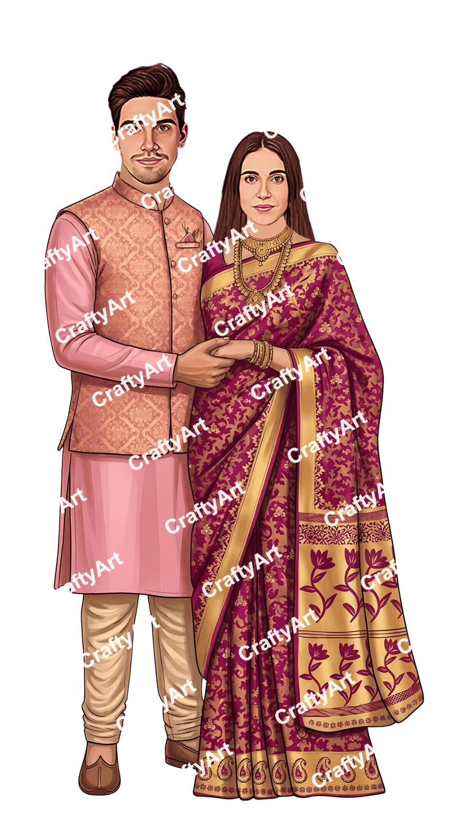 Caricature Wedding Anniversary in Maroon Gold Style