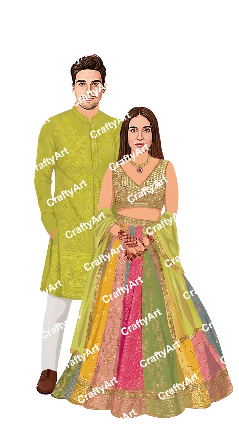 Royal DJ Night Sangeet Caricature Couple Portrait Style