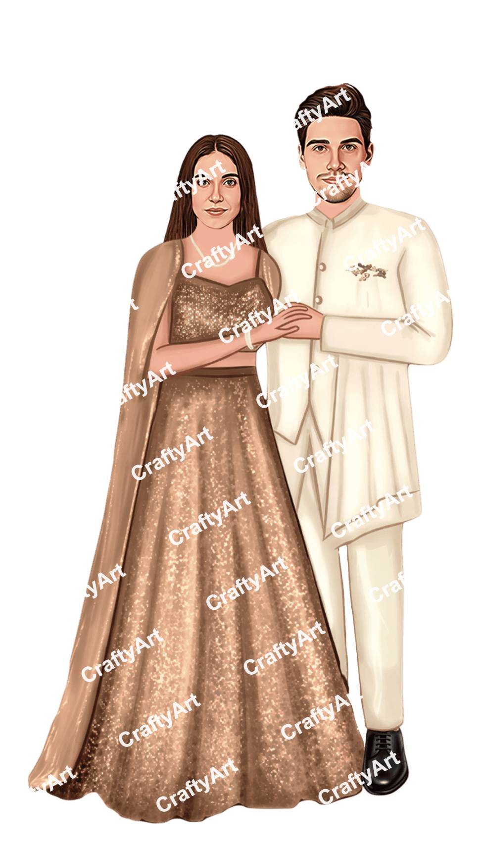 Engagement Invitation Caricature in Soft Luxury Couple Look