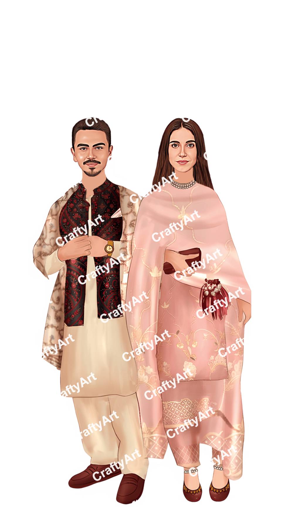 Custom Punjabi Couple Caricature for Wedding Invitations