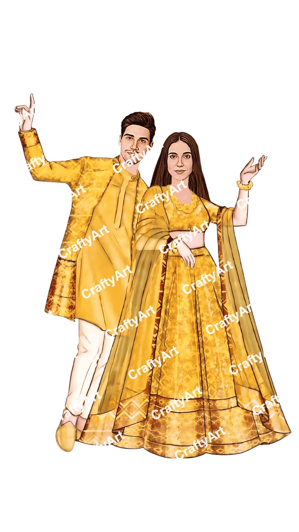 Haldi Couple Caricature with Elegant Festive Couple Style