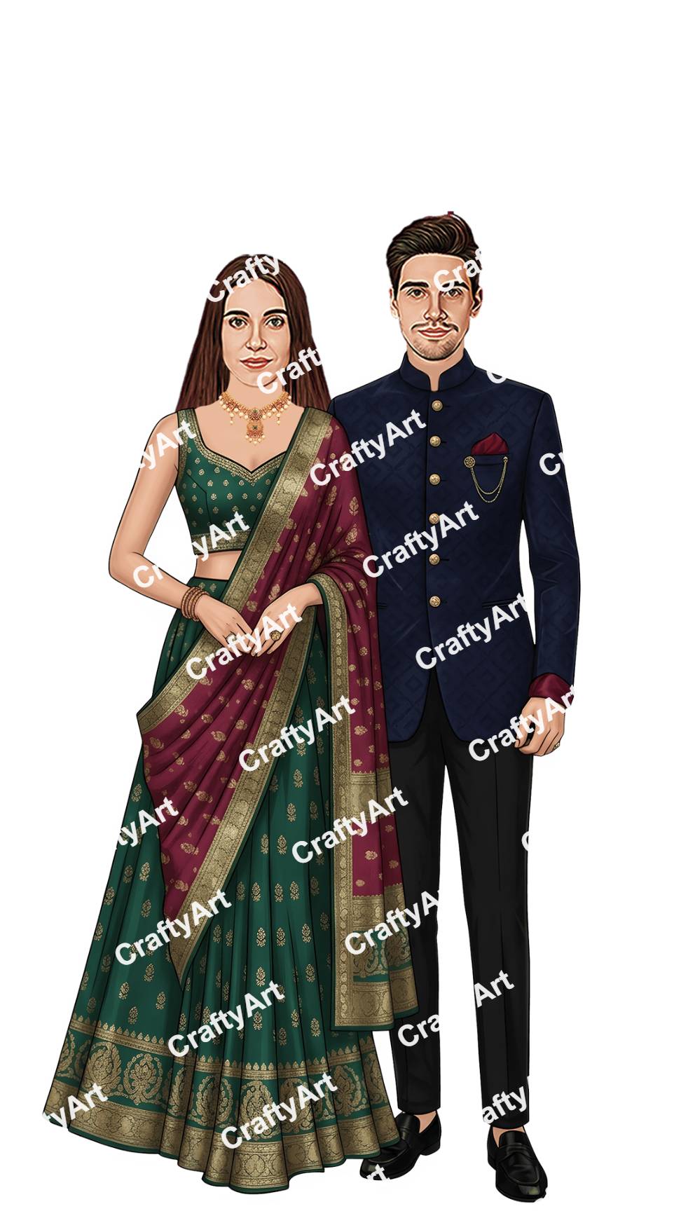 Modern Luxury Engagement Caricature for Bride Groom