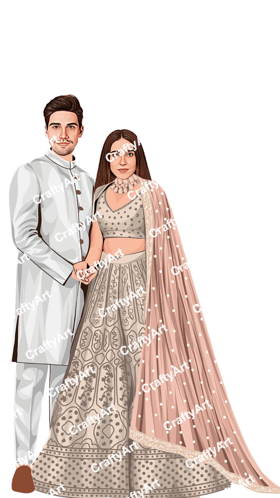 Custom Couple Caricature Art in Light Color for Sangeet