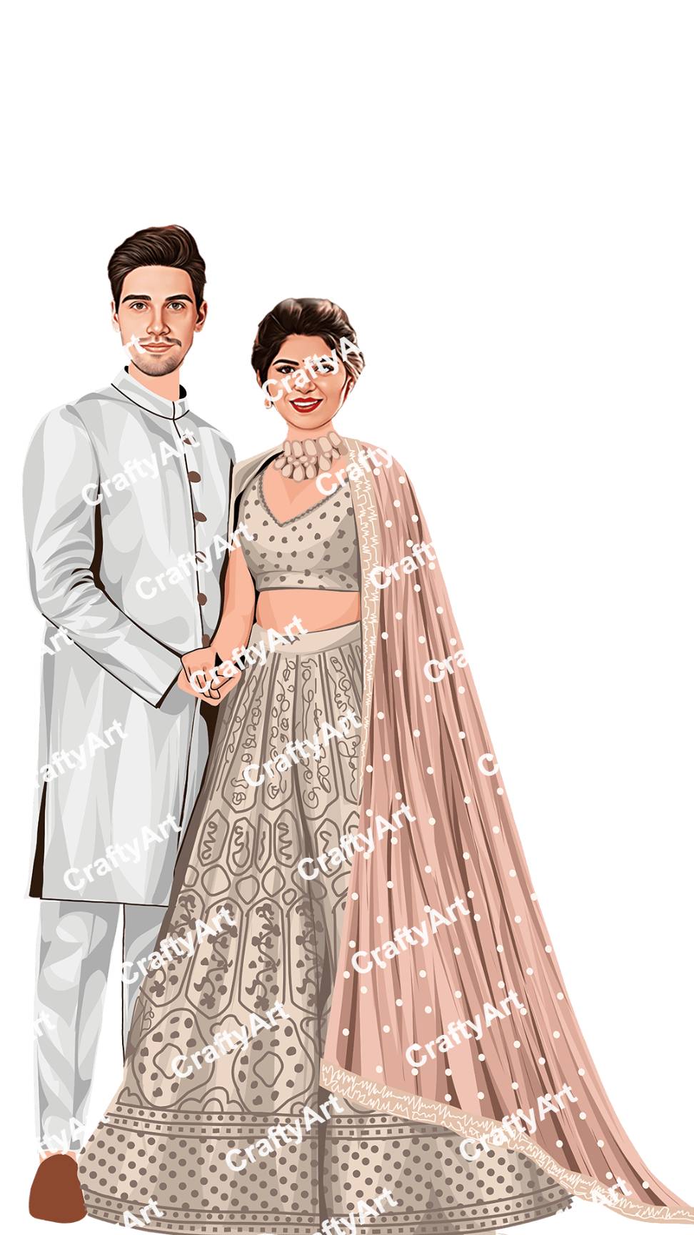 Custom Couple Caricature Art in Light Color for Sangeet