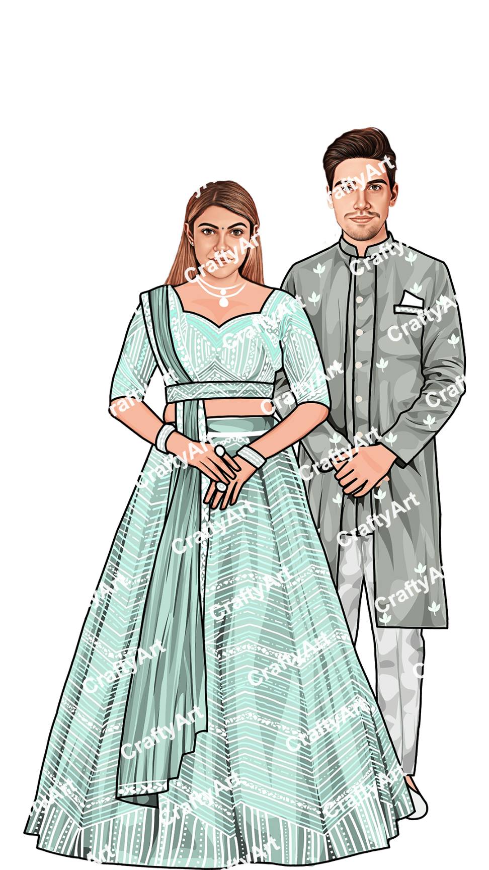 Traditional Engagement Ceremony Couple Caricature Portrait