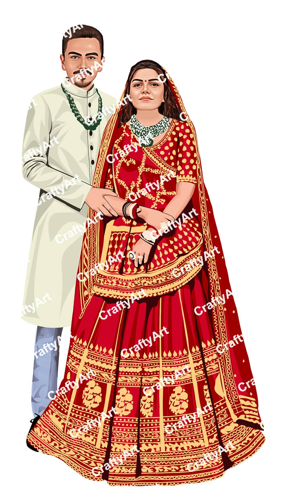 Rajasthani Bride and Groom Wedding Caricature Illustration