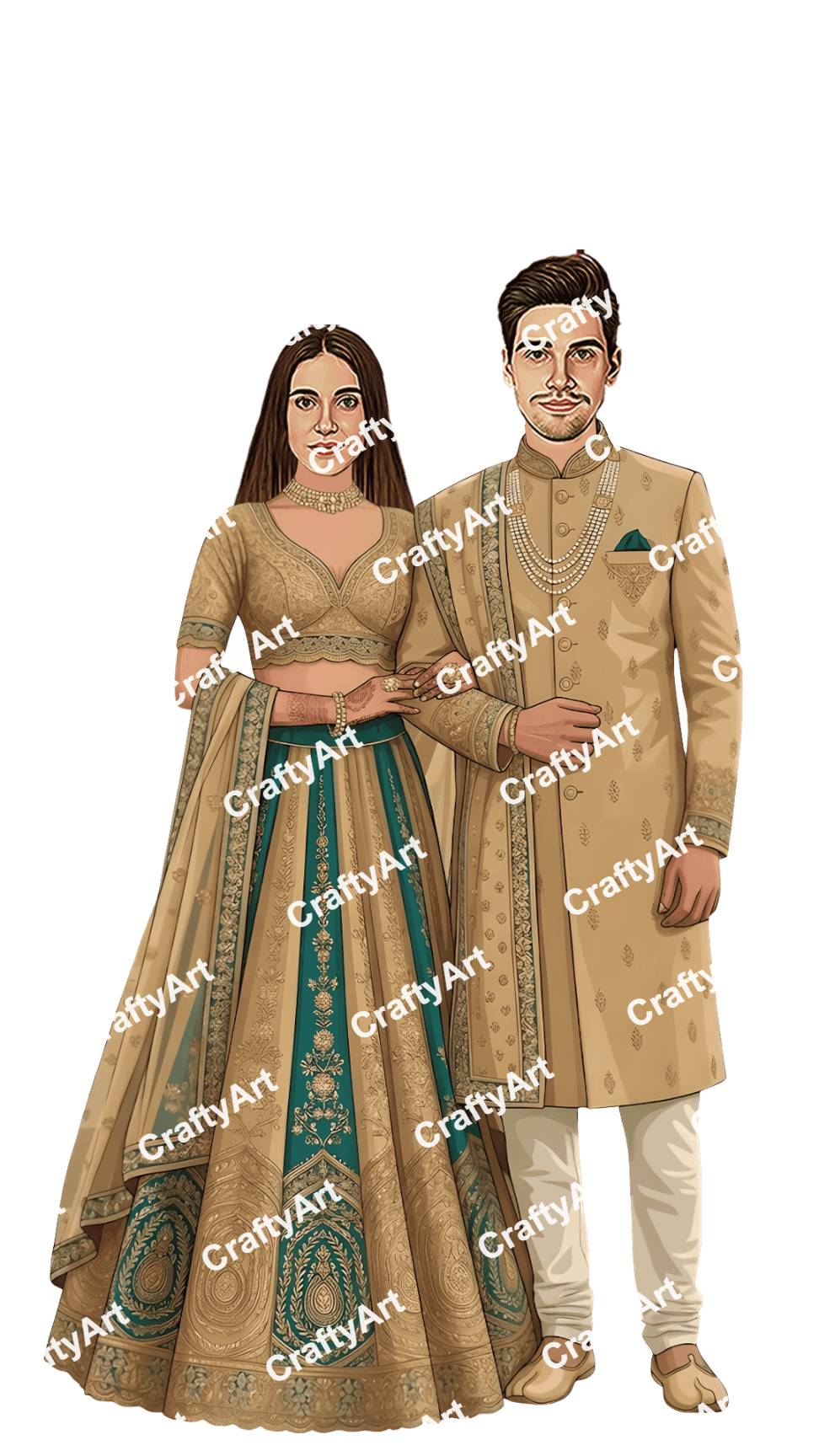 Preview Caricature for Traditional Bride and Groom Wedding Couple Caricature