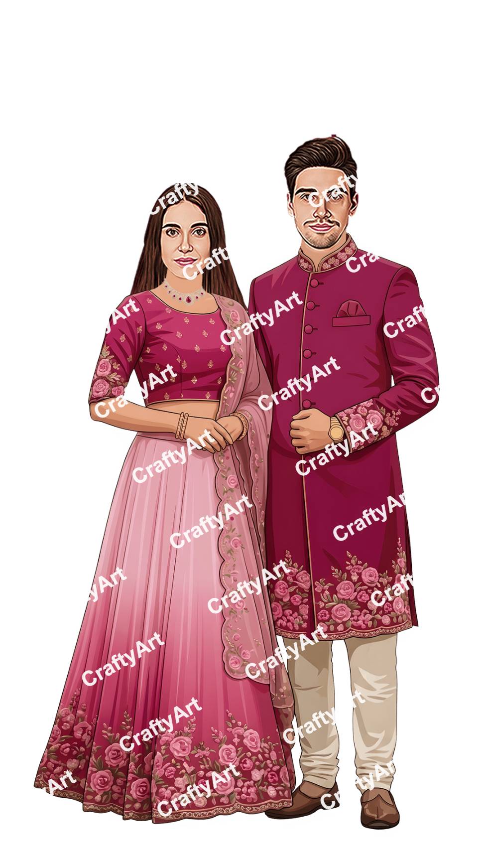 Designer Outfit Engagement Ceremony Caricature