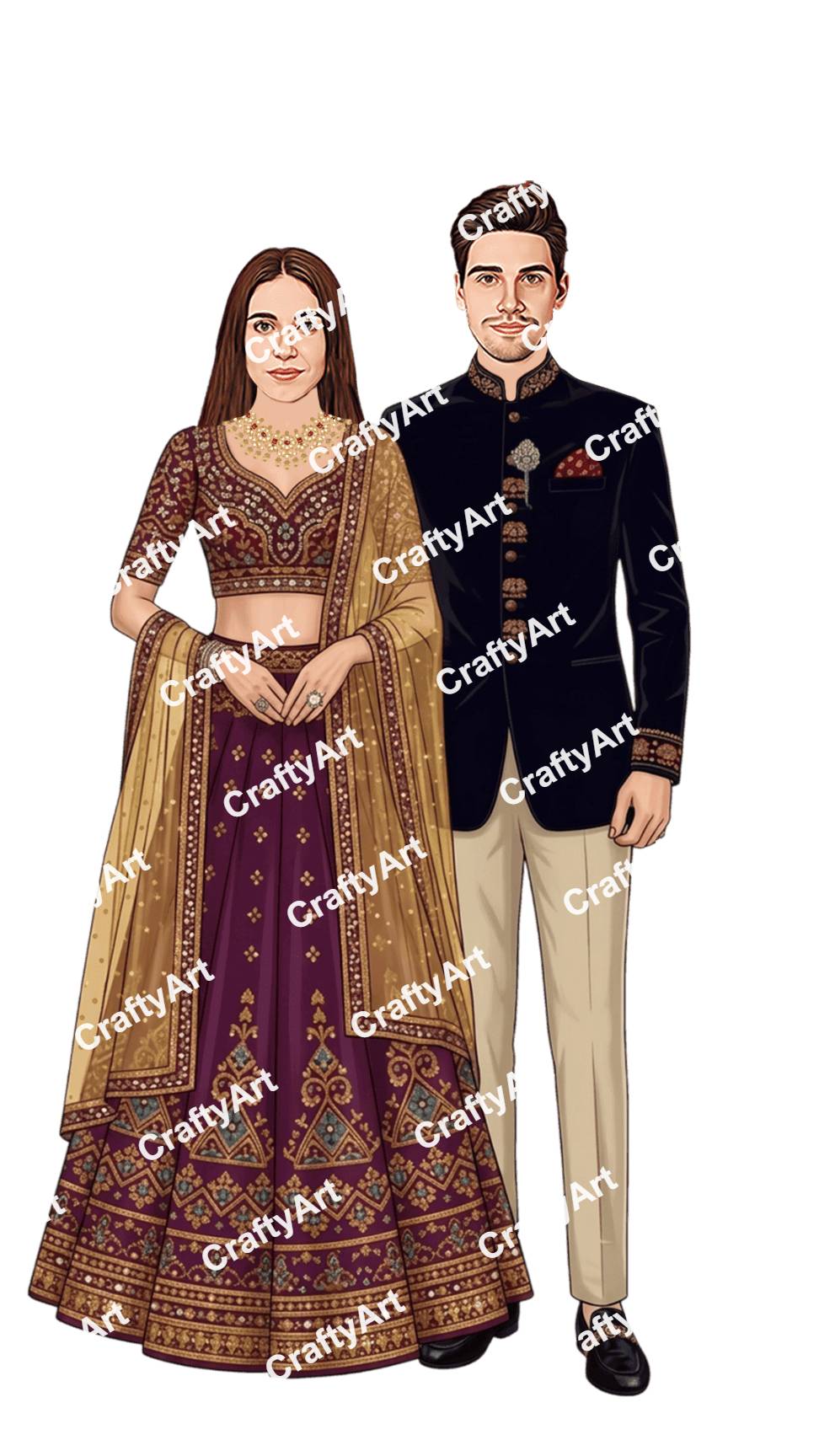 Minimal Engagement Caricature Elegant Couple Design Art