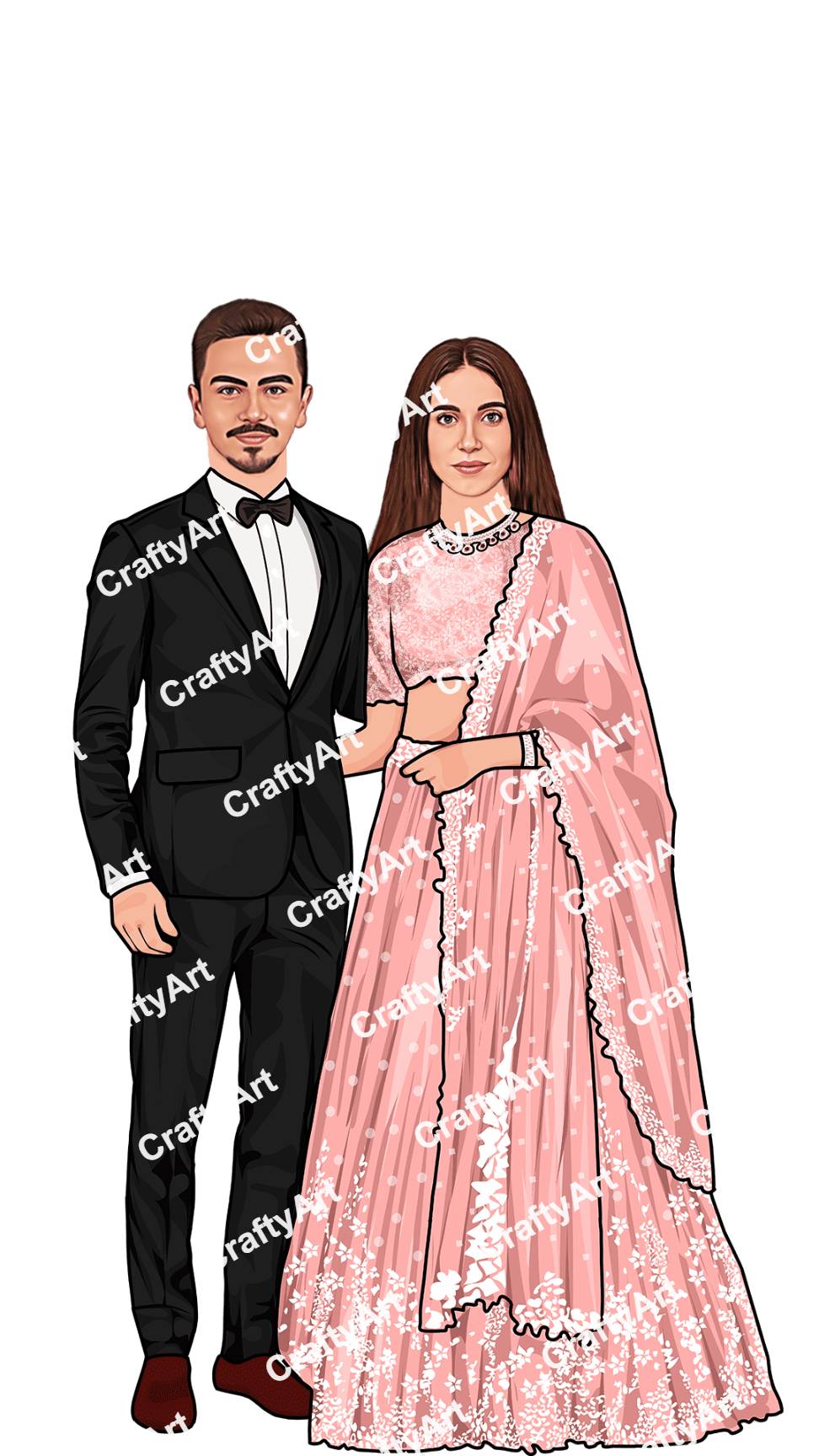 Stylish Sangeet Couple Caricature for Invitation Design
