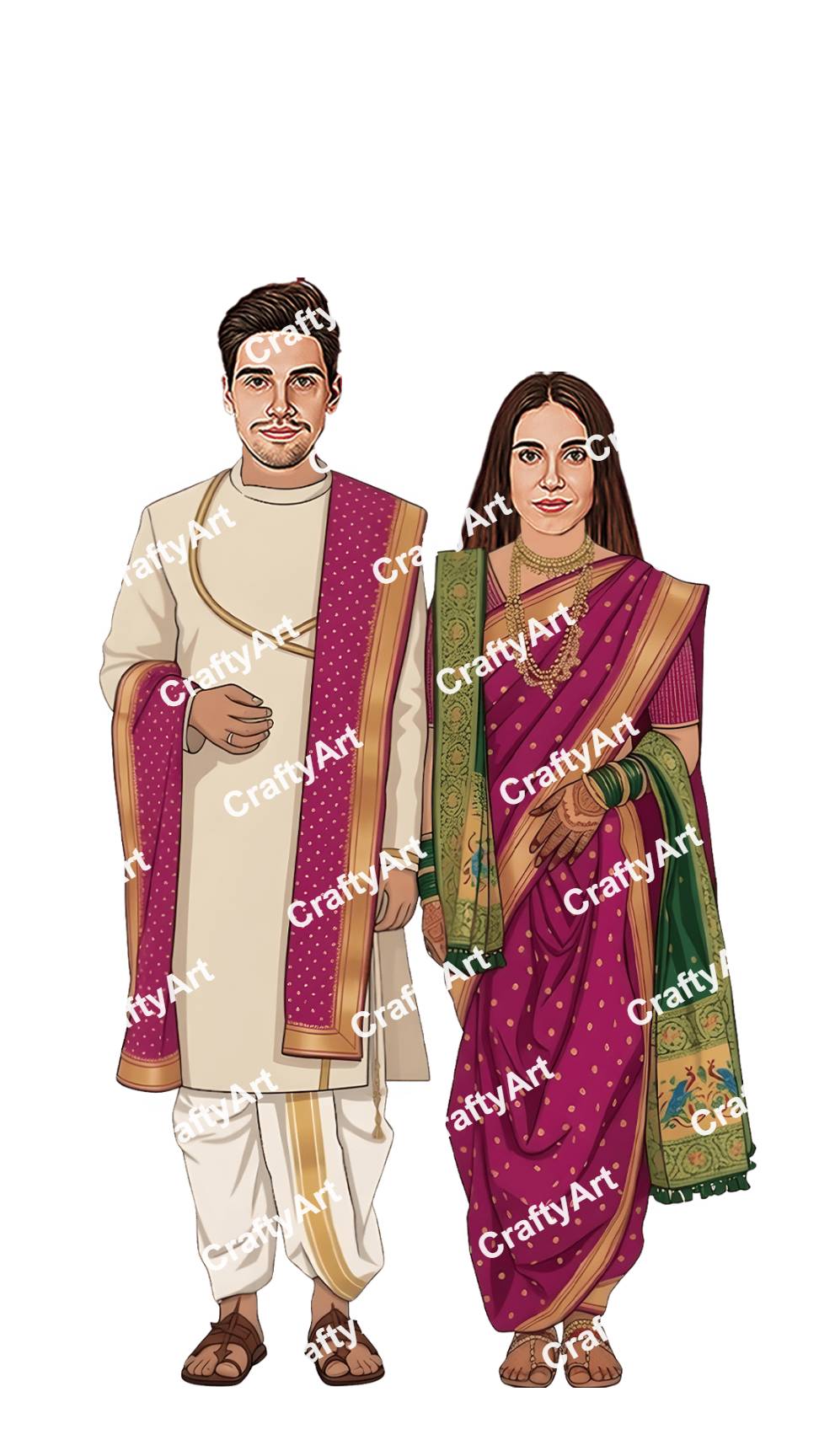 Traditional Marathi Wedding Caricature for Invitations