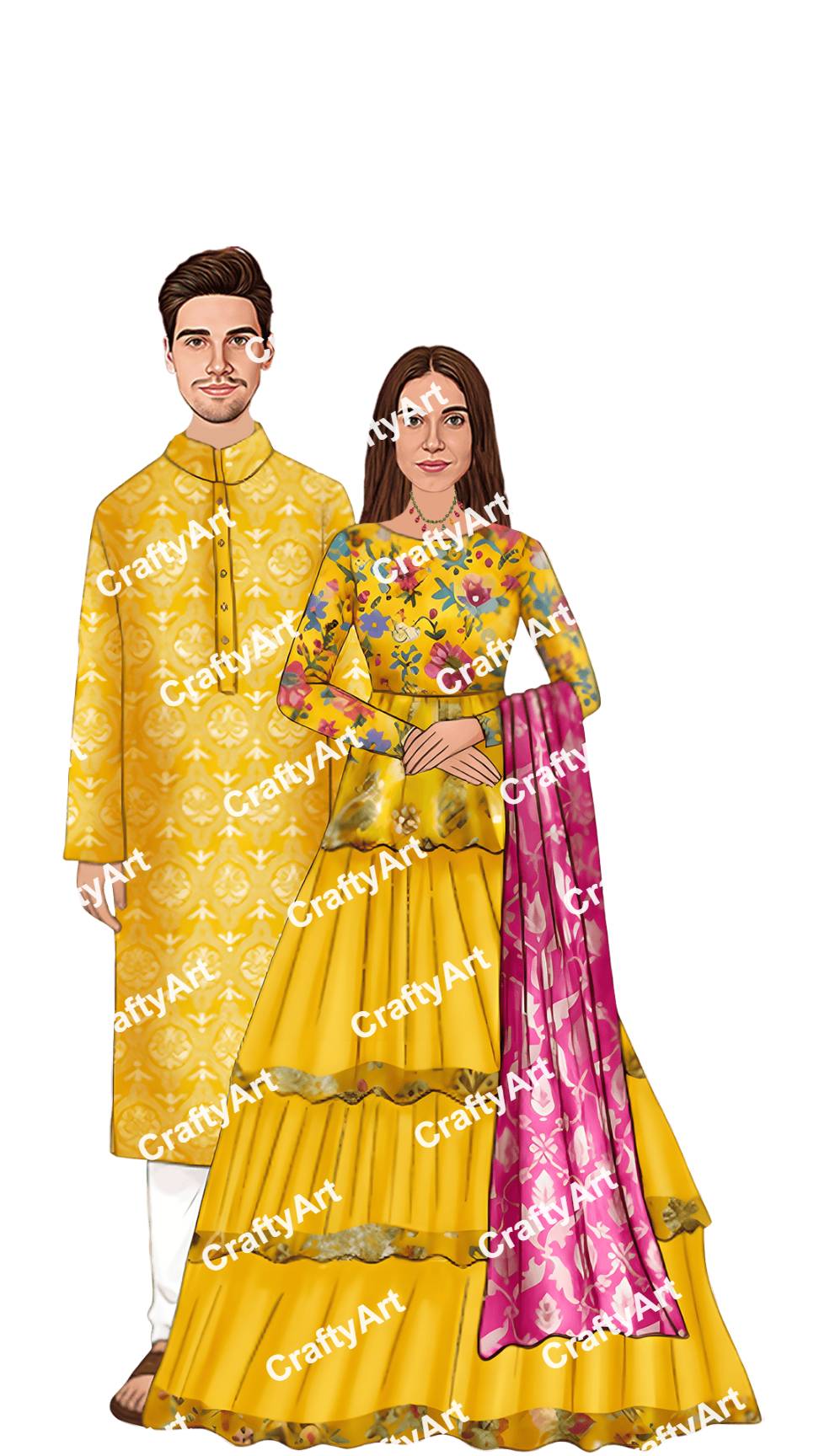 Beautiful Couple Illustration for Haldi Ceremony Caricature