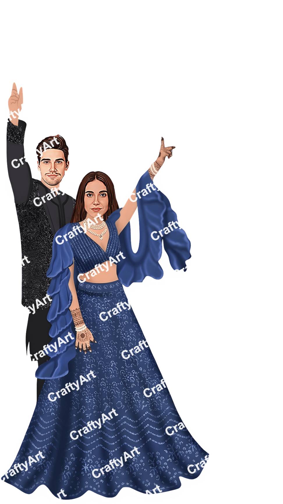 Royal Sangeet Couple Illustration Vibrant Party Style