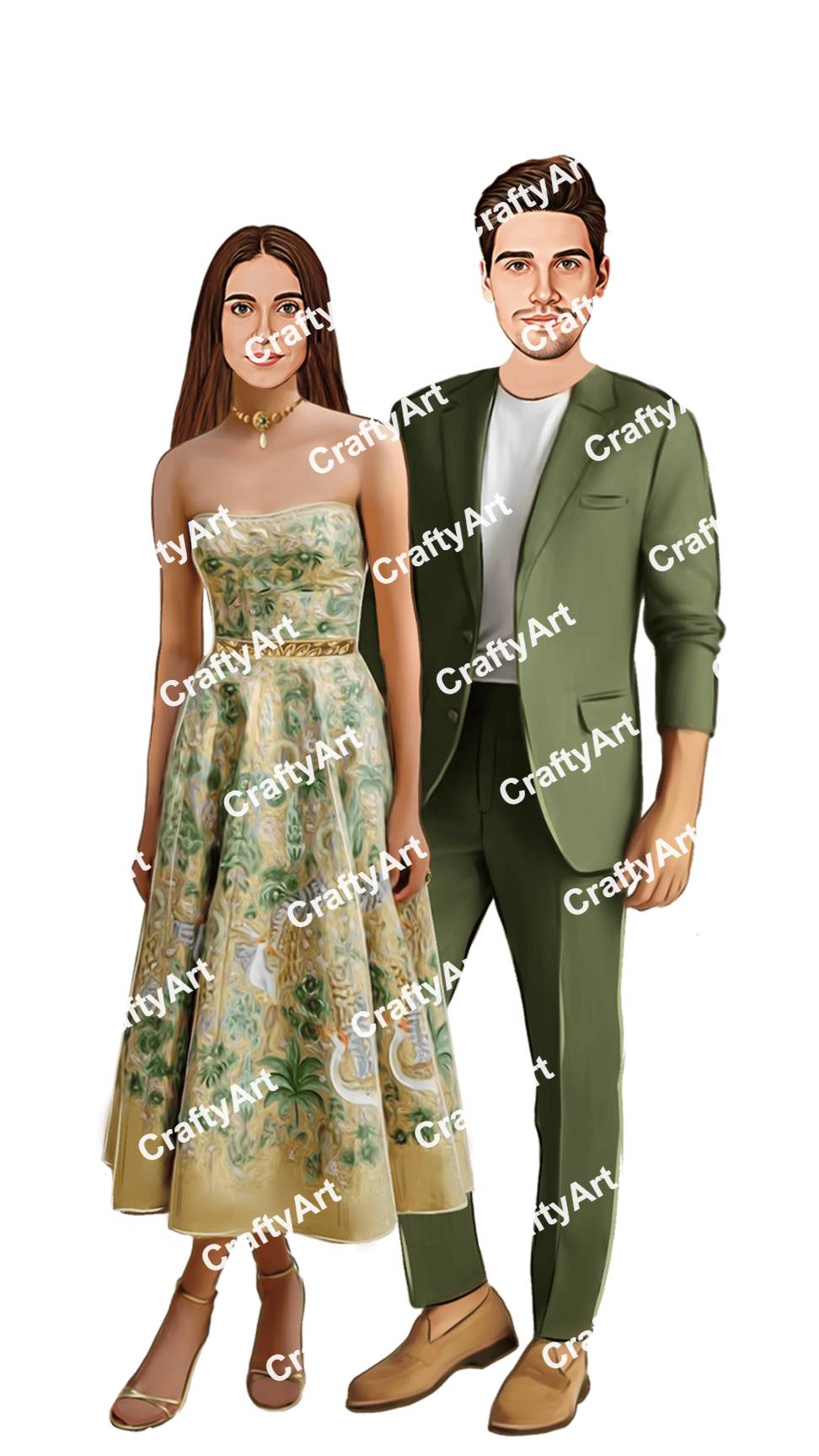 Elegant Theme Party Couple Caricature Illustration