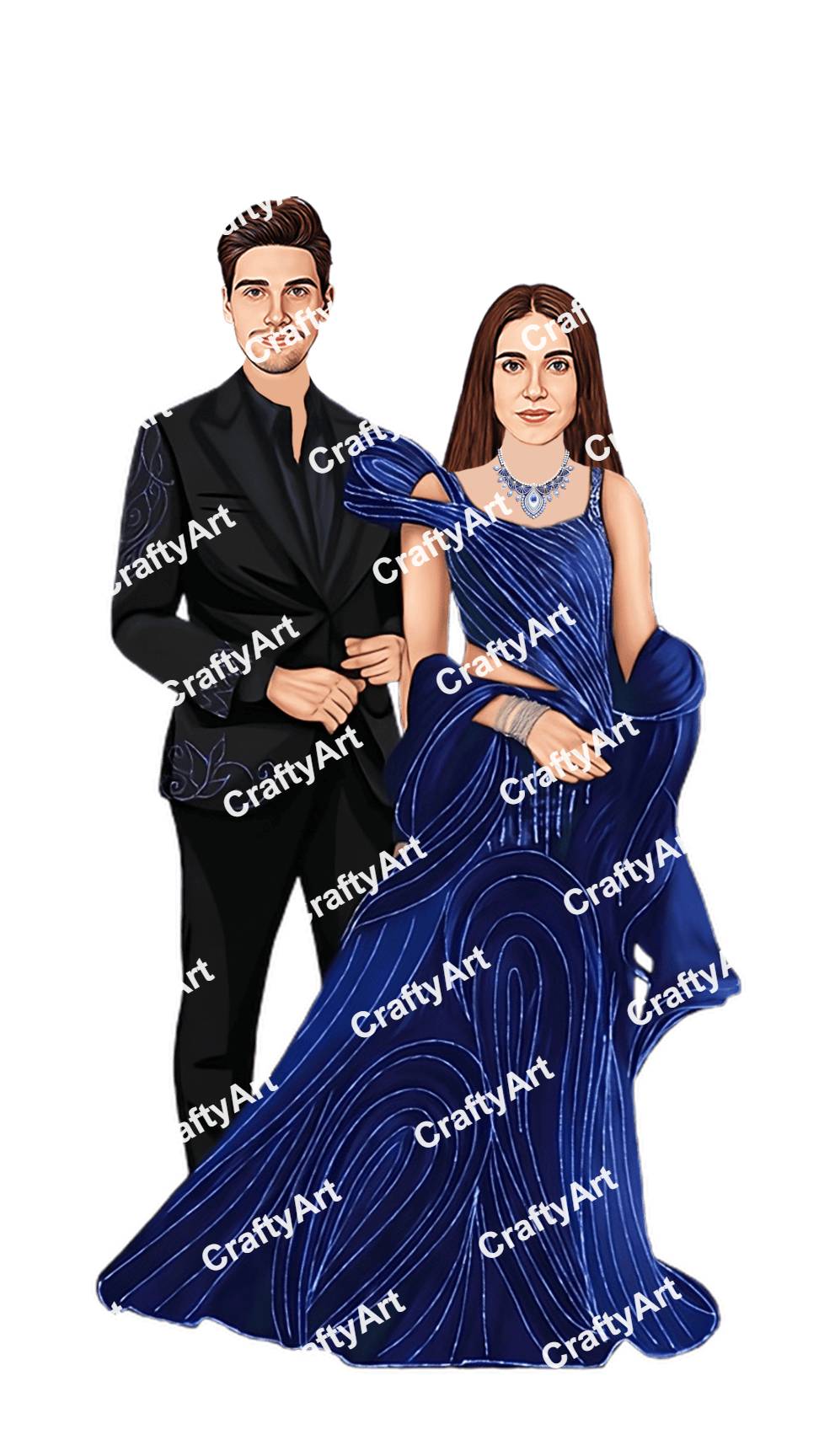 Glam Sangeet Function Caricature for Couple Event Portraits
