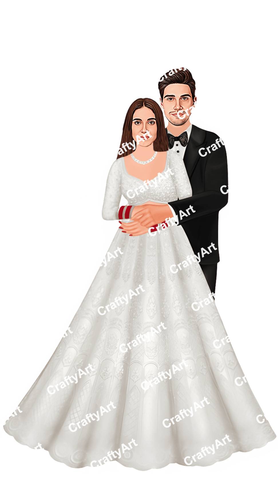 Bridal and Groom Reception Caricature with Gown and Tuxedo