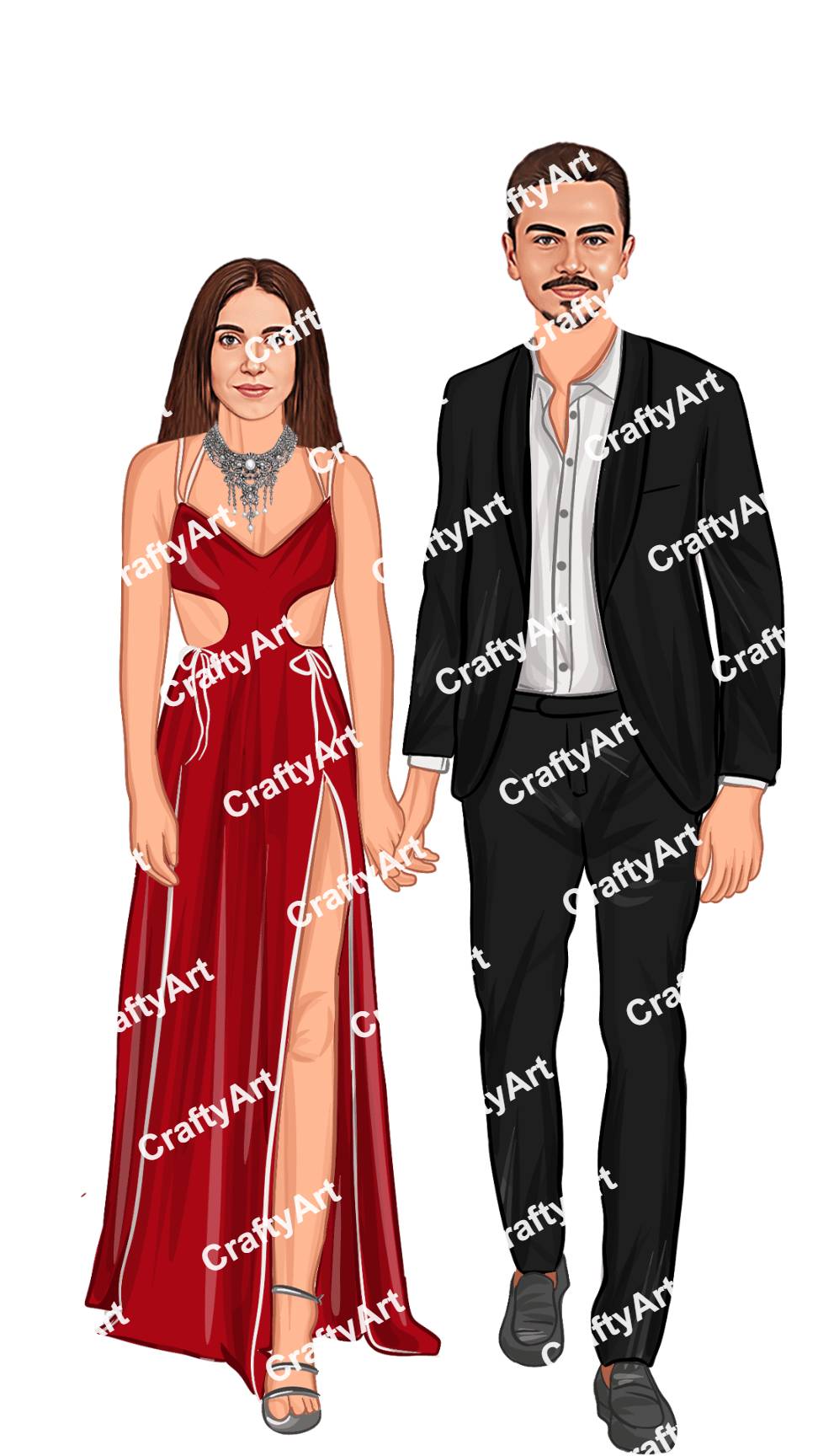 Formal Couple Cartoon Caricature in Black and Red Color