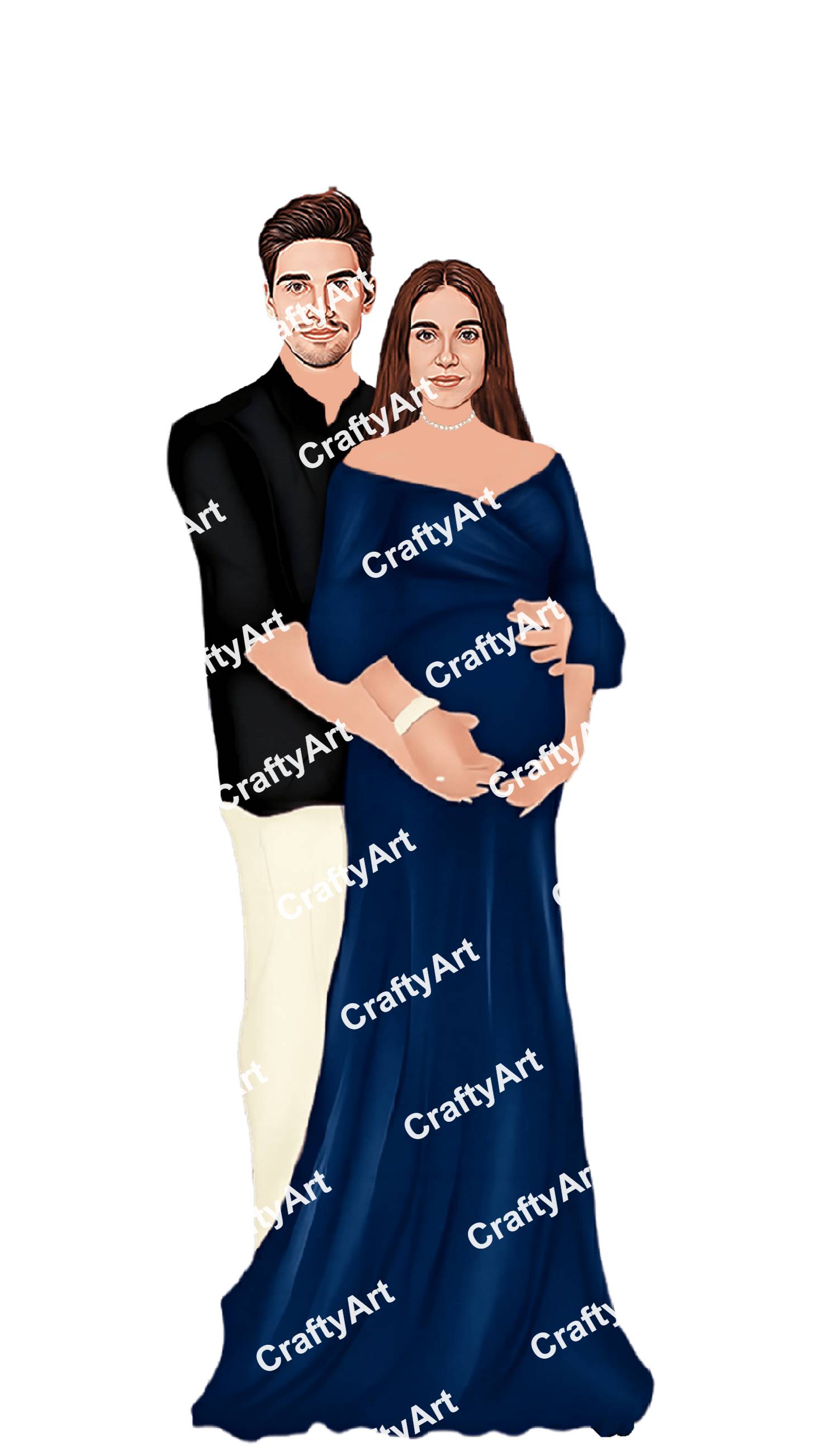 Baby Shower Caricature with Loving Couple Maternity Pose