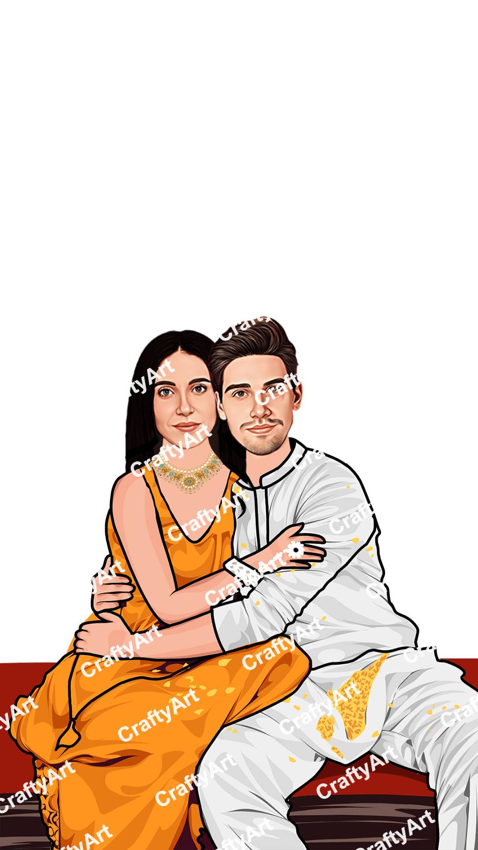 Couple Caricature Sitting Pose for Haldi Ceremony