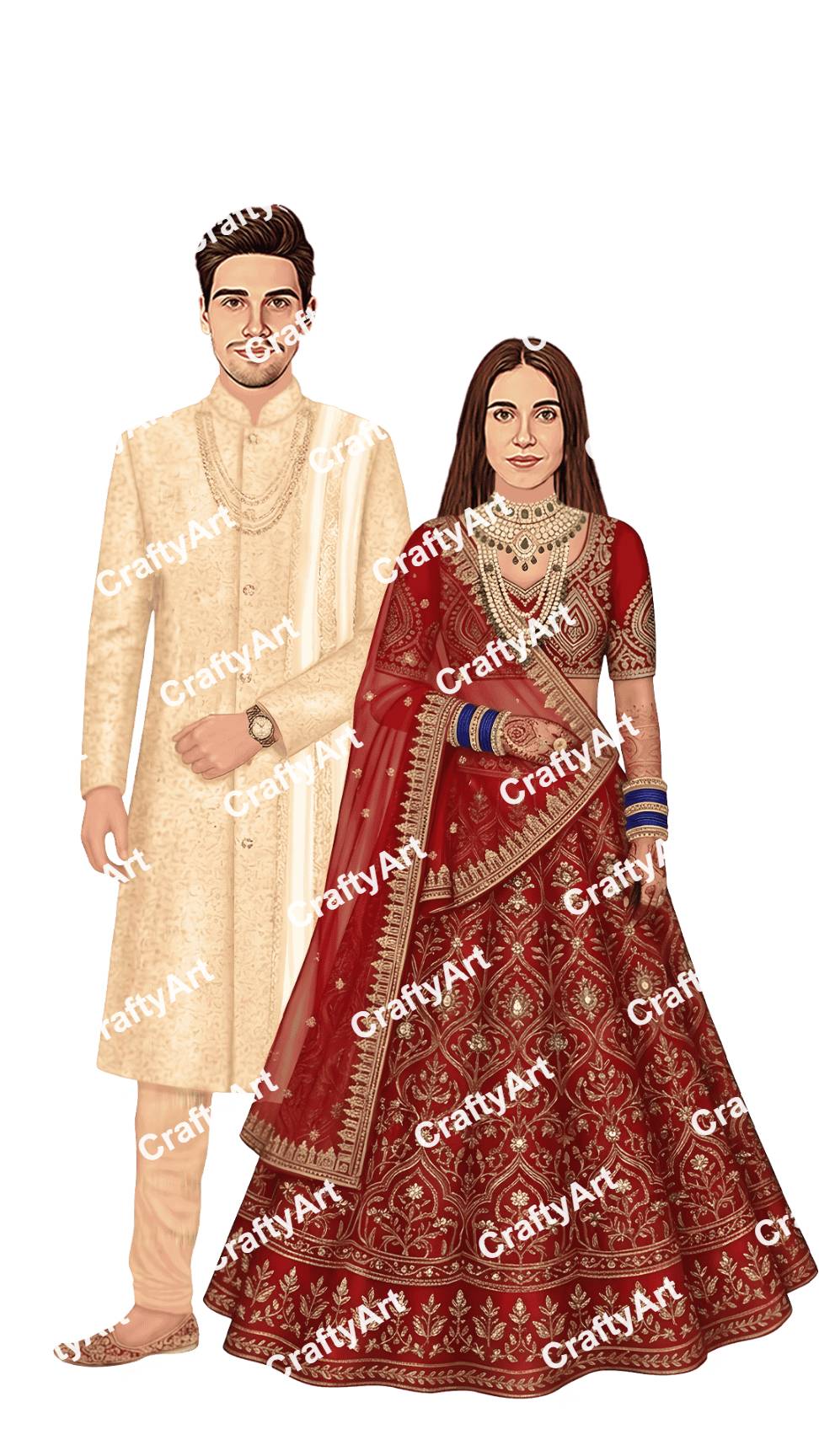 Wedding Invitation Caricature Design Elegant Indian Theme