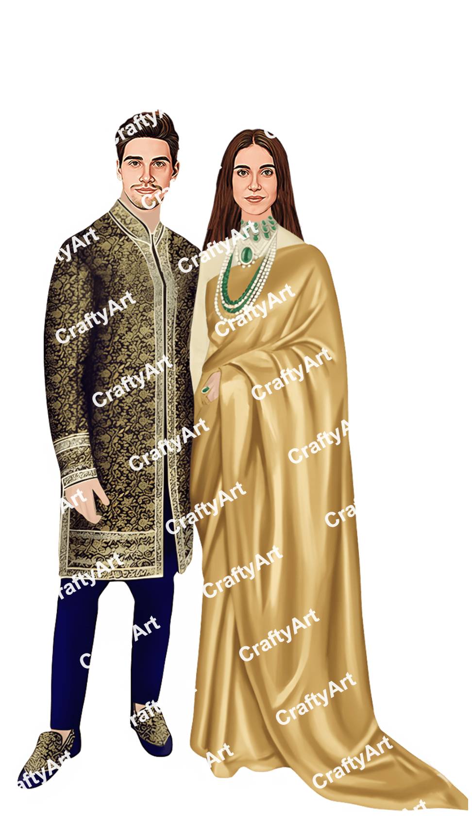 Wedding Couple Caricature with Luxury Wedding Fashion Art