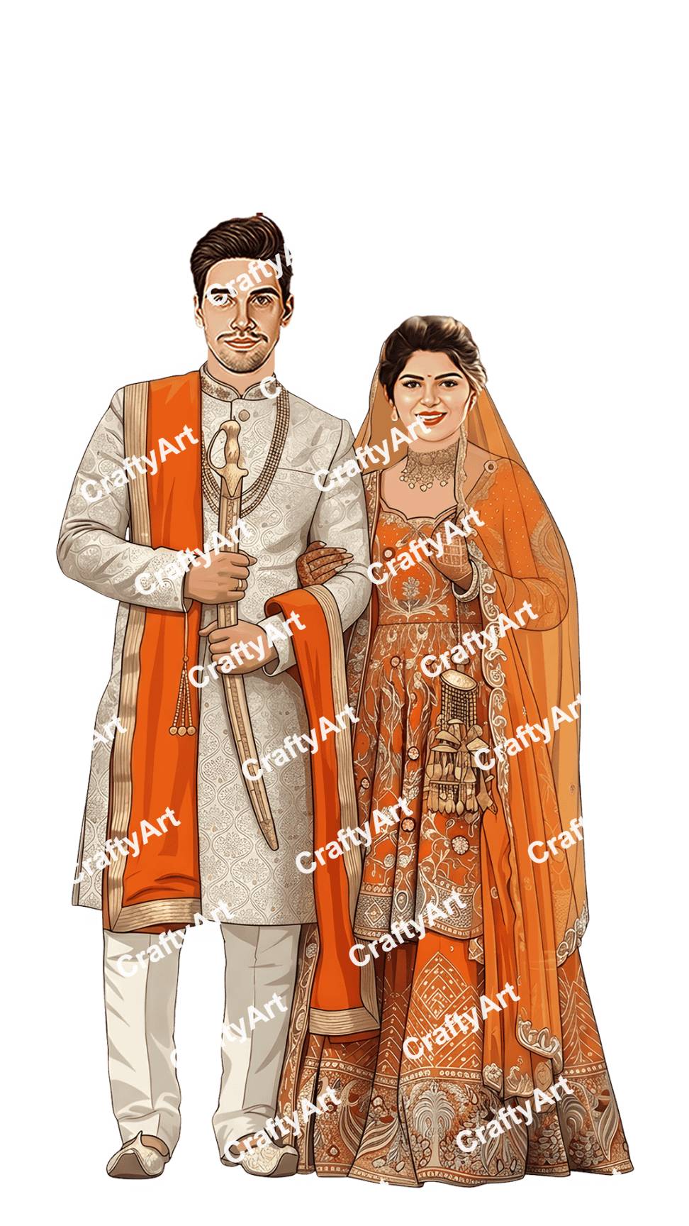 Maharaja Style Wedding Caricature in Cultural Royal Wear