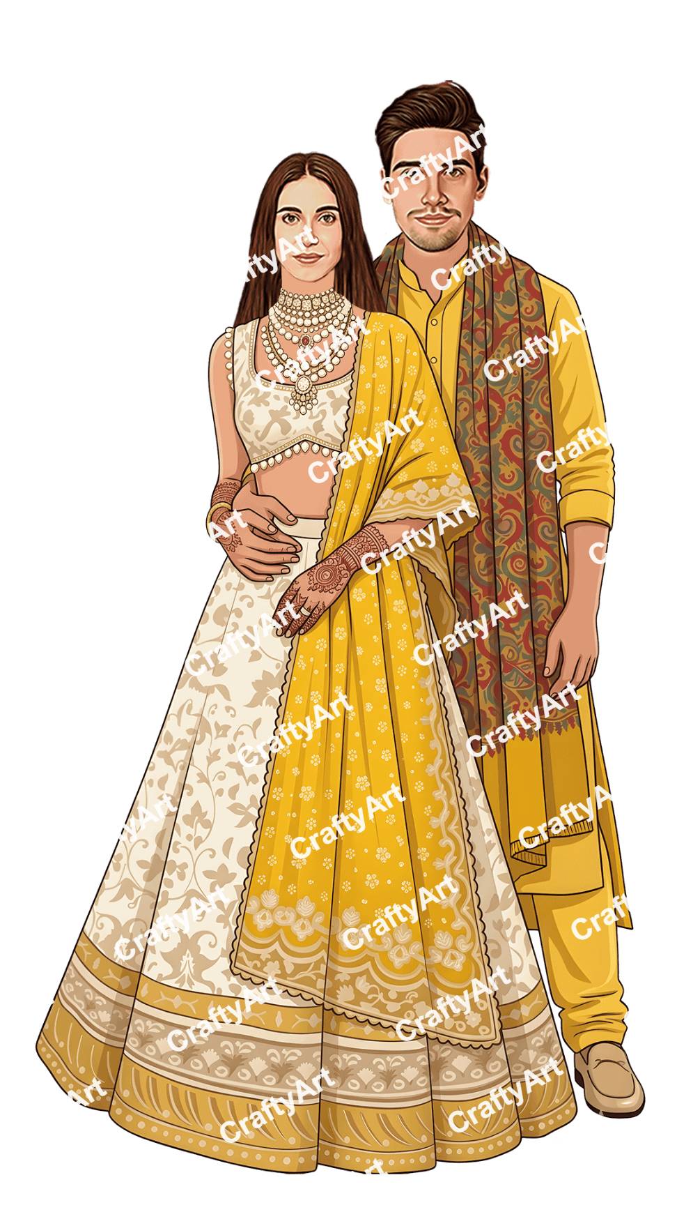 Bride Groom Haldi Caricature with Cultural Ceremony Style