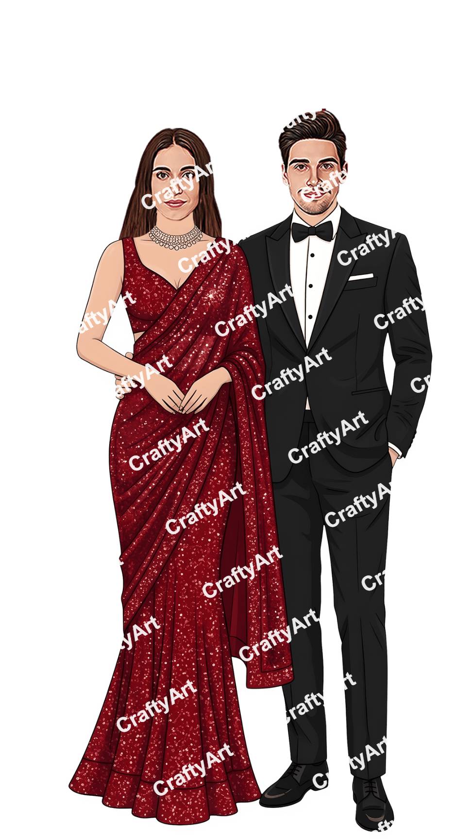 Romantic Anniversary Couple Caricature Elegant Style