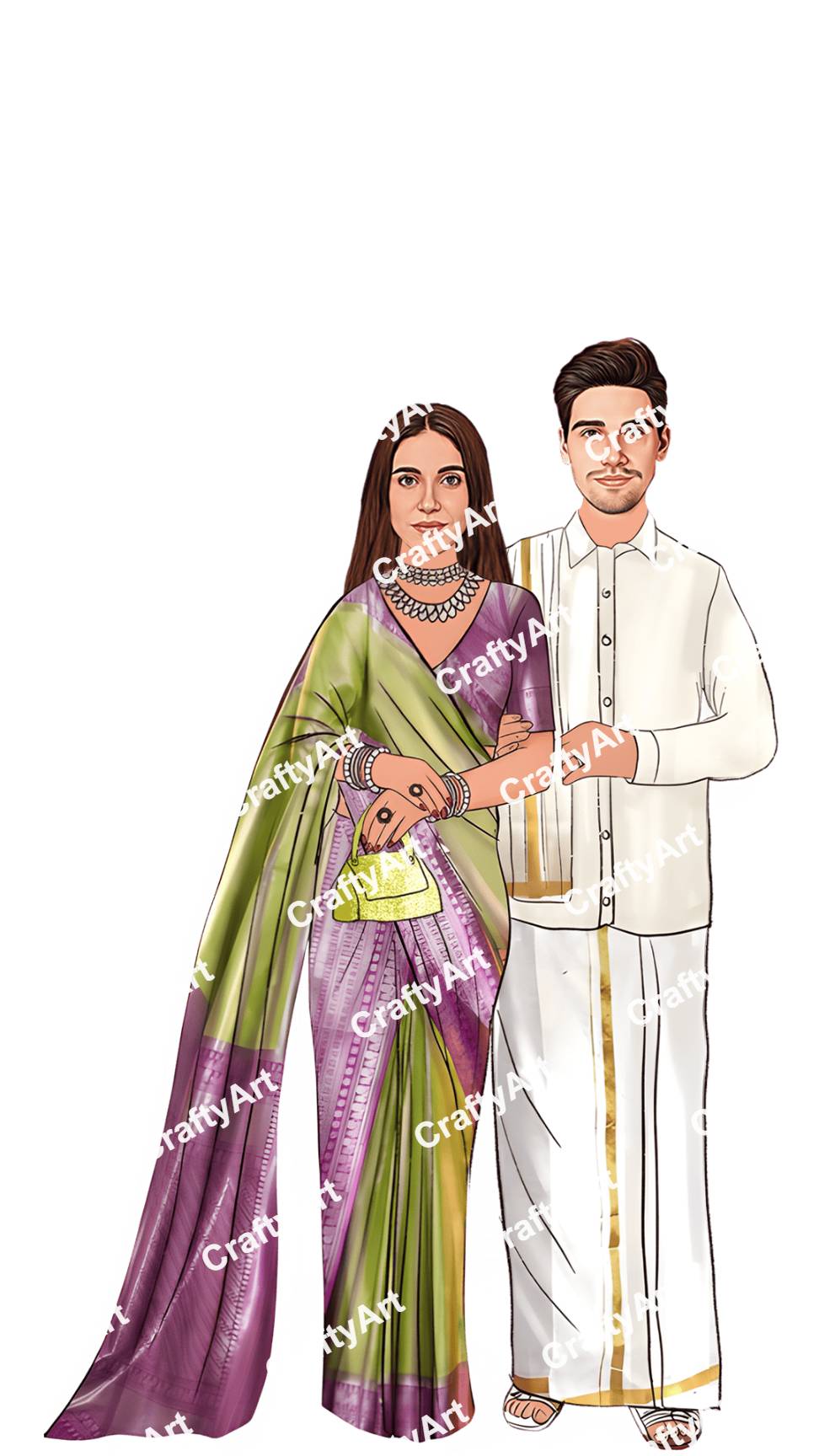 South Indian Wedding Couple Caricature Template Download