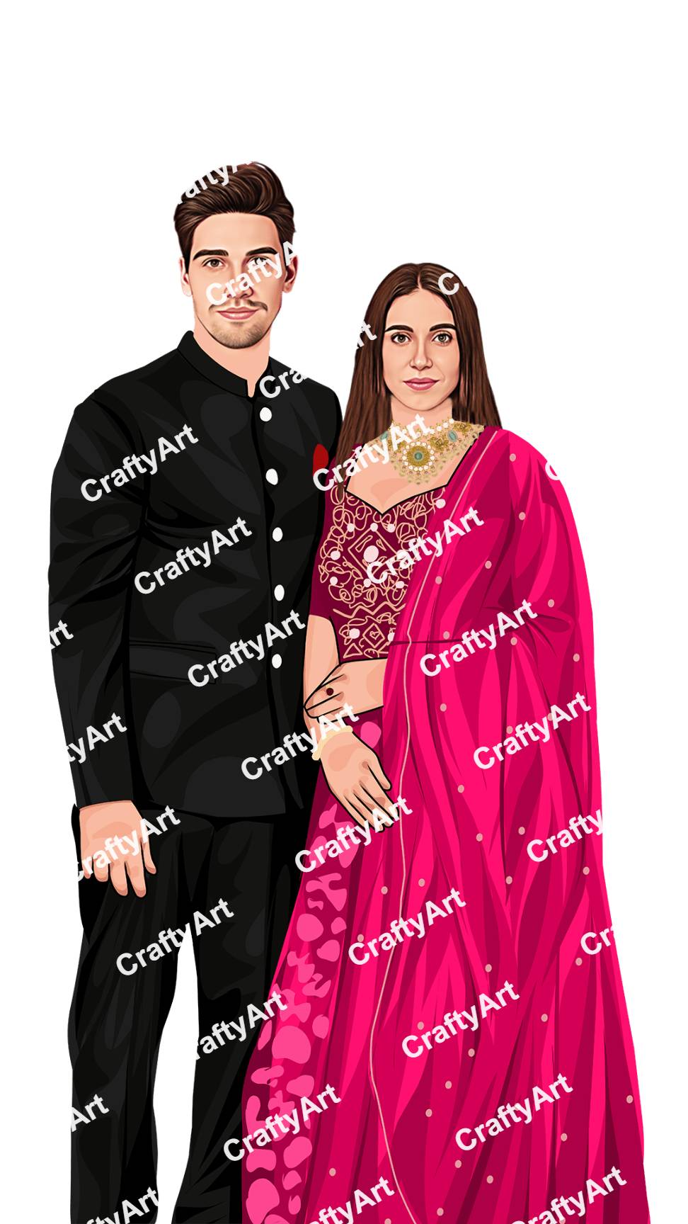 Custom Engagement Caricature Of Duo Portrait