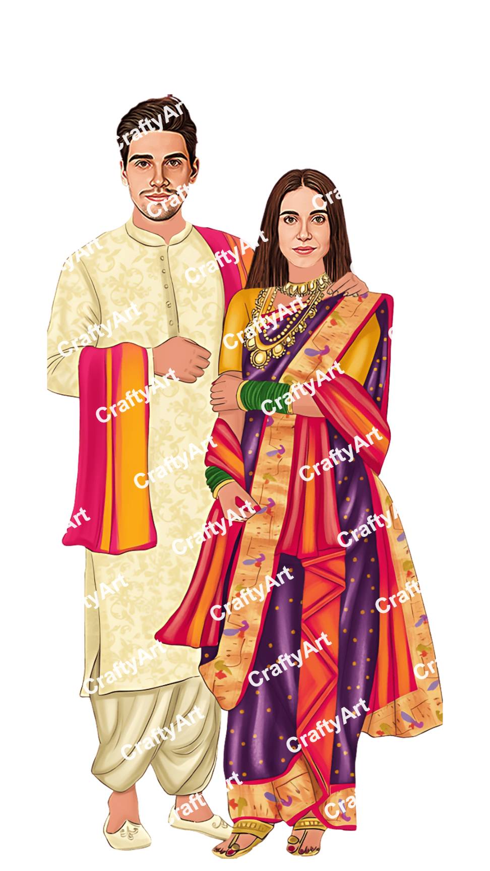 Marathi Traditional Couple Caricature for Indian Culture
