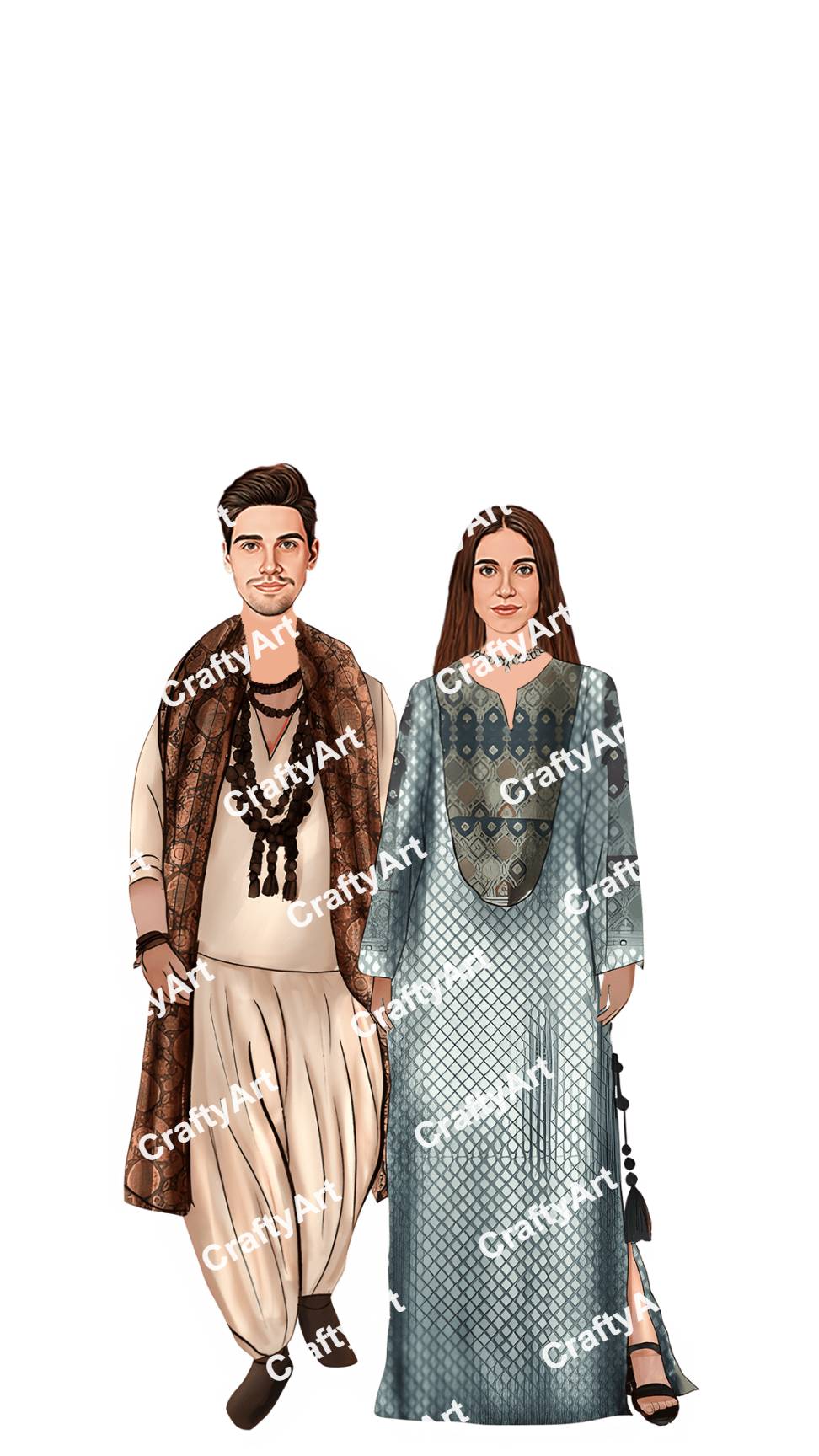 Elegant South Asian Engagement Caricature Invitation