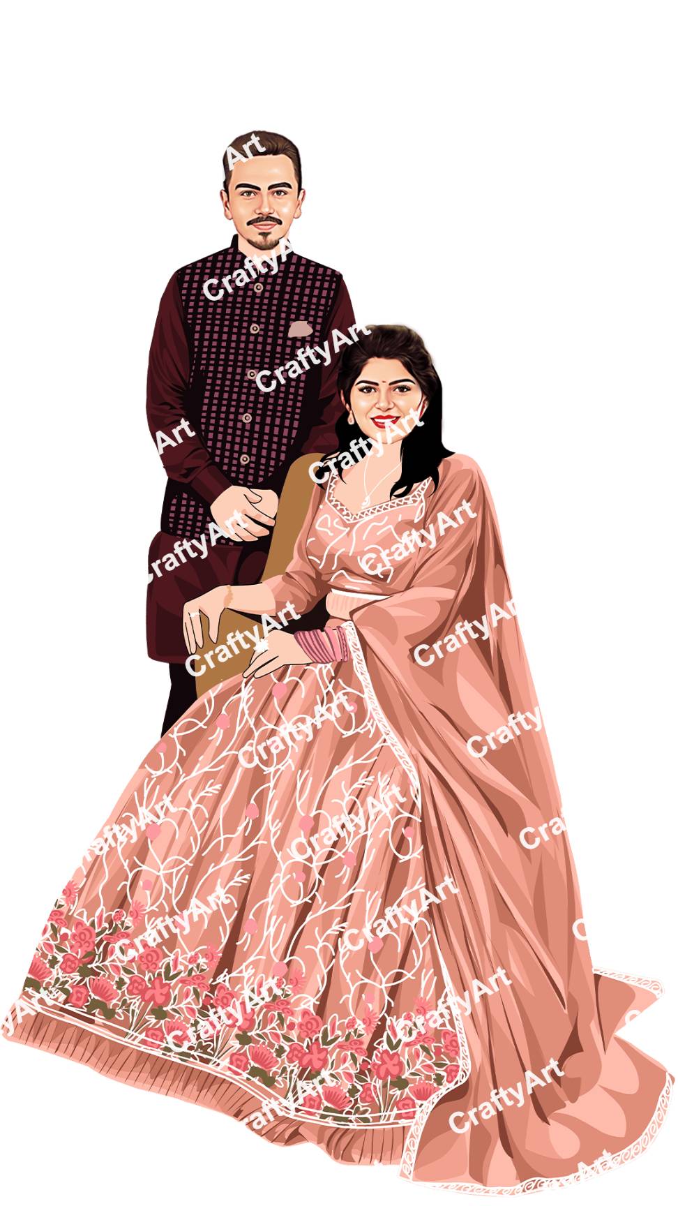 Creative And Attractive Engagement Caricature Of Soulmates