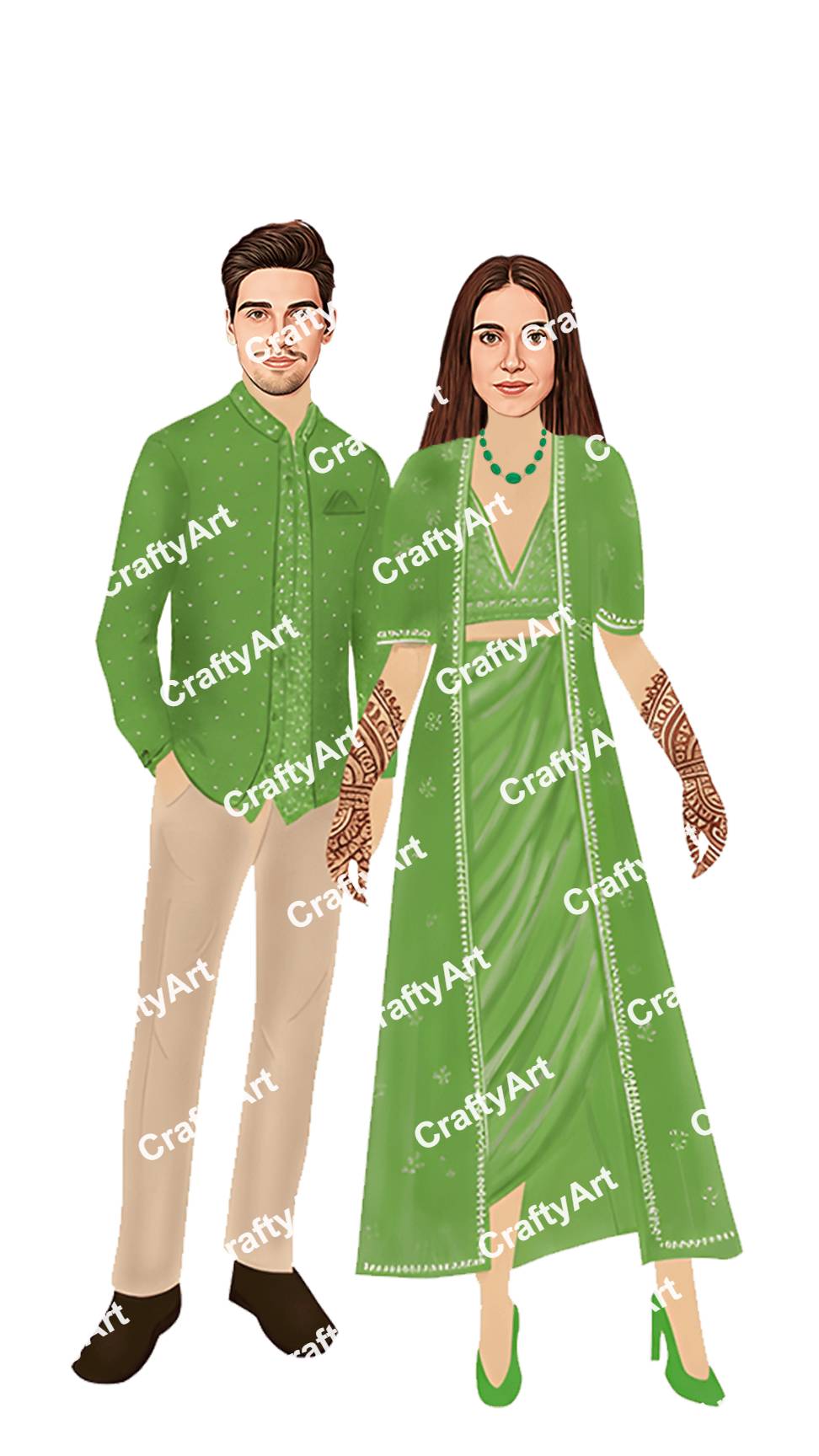 Bride Groom Couple Mehndi Caricature for Digital Invite
