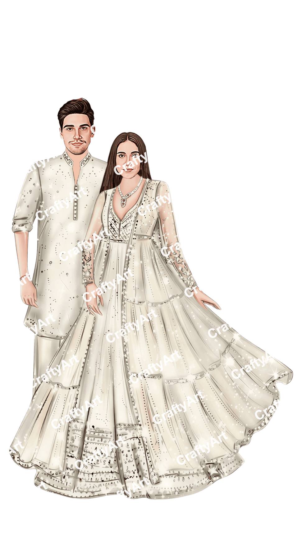 Sangeet Couple Caricature with Minimal Elegant Vibes