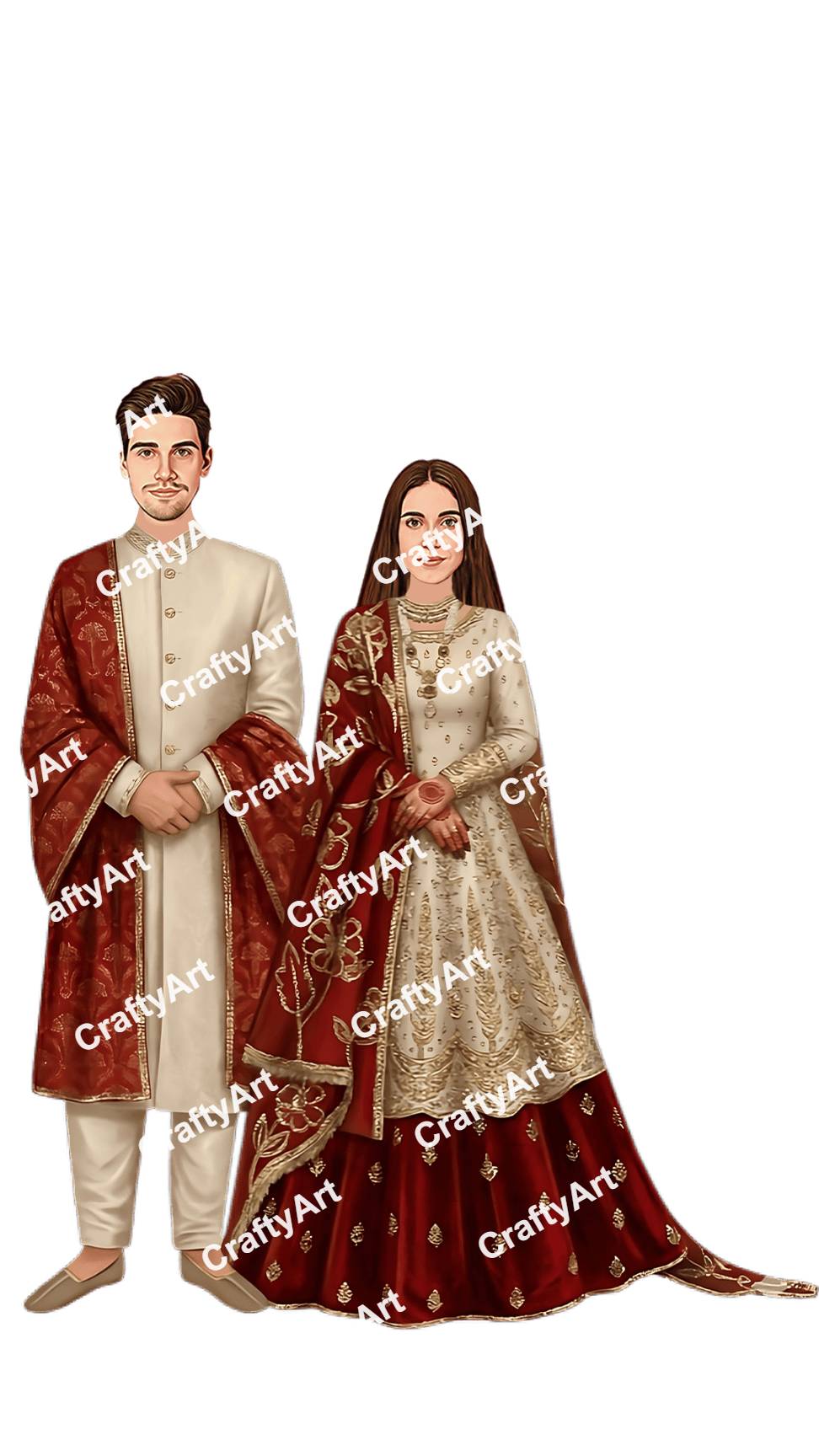 Heritage Muslim Wedding Couple Caricature for Nikah Albums