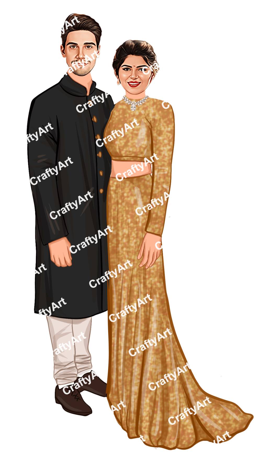 Modern Indian Couple Illustrated in Caricature Style