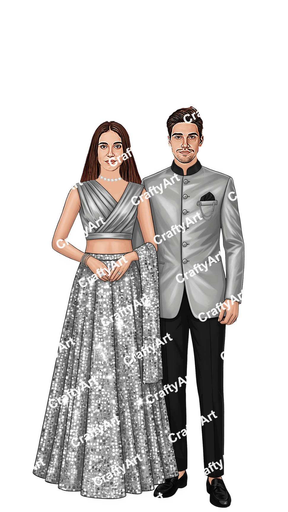 Glamorous Sparkle Theme Reception Caricature Couple
