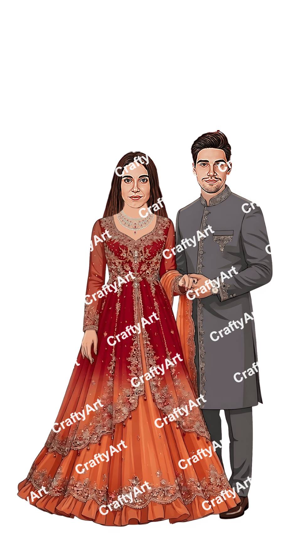 Preview Caricature for Engagement Couple Caricature for Elegant Ring Ceremony
