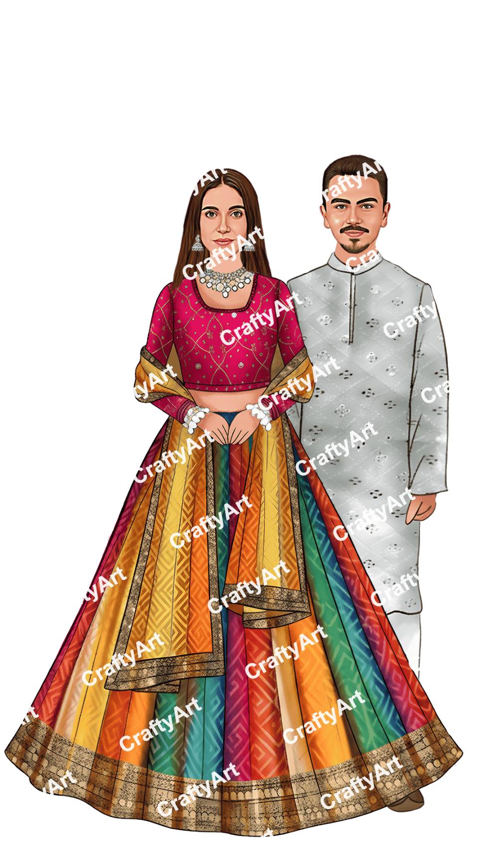 Colorful Sangeet Caricature Template for Couple Celebration