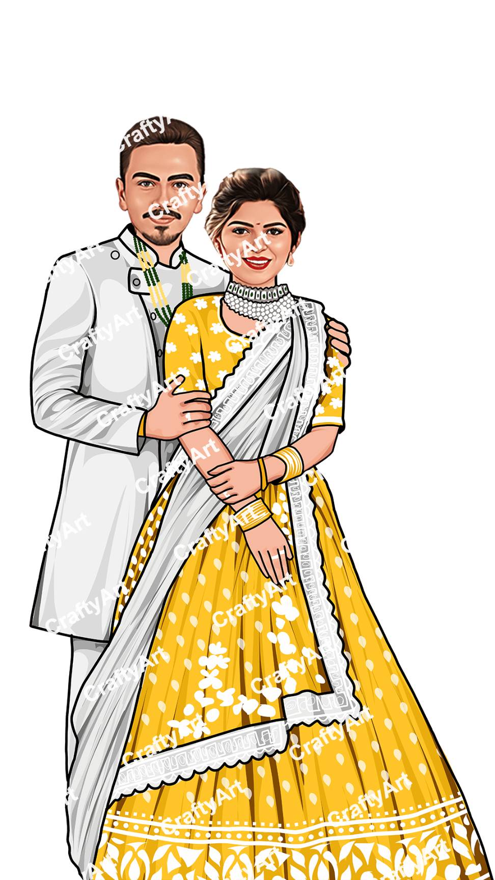 Couple Caricature Of Haldi Ceremony For Wedding Card