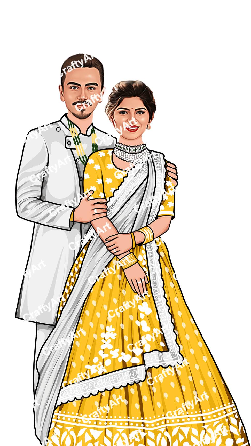 Couple Caricature Of Haldi Ceremony For Wedding Card