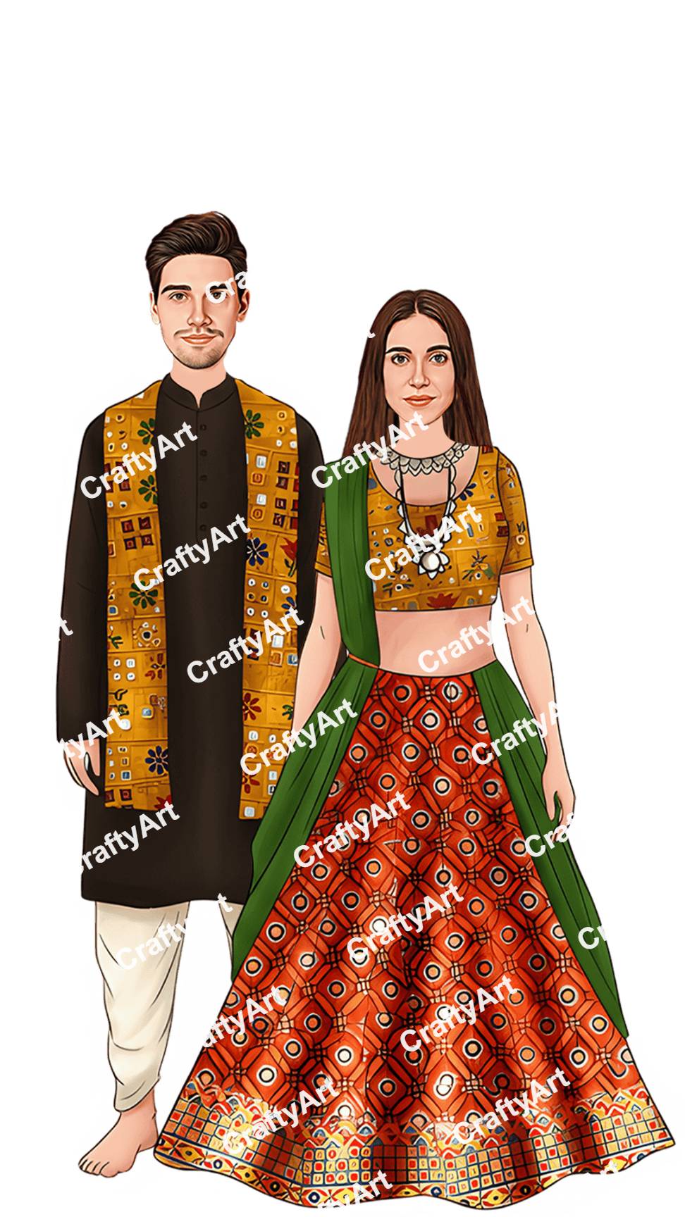 Garba Caricature Couple Template for Navratri Nights